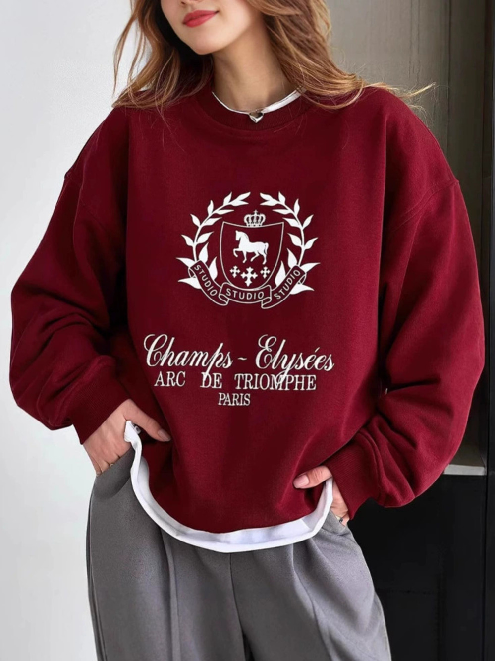 Forever 21 Angola Red Crewneck Sweatshirt Fall Winter Oversize Thick Preppy